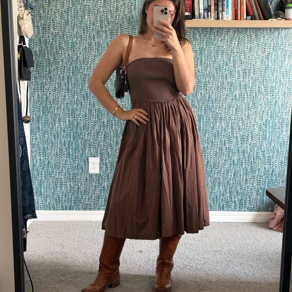 Anthropologie Strapless Basque-Waist A-Line Midi Dress